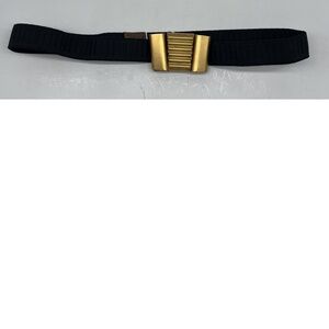 Marni 75cm Black Elastic Thin Belt w/ Gold-Tone Buckle
